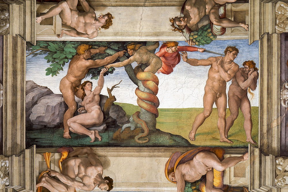 Фреска Микеланджело «Изгнание из рая», 1508-1512 гг. Ватикан